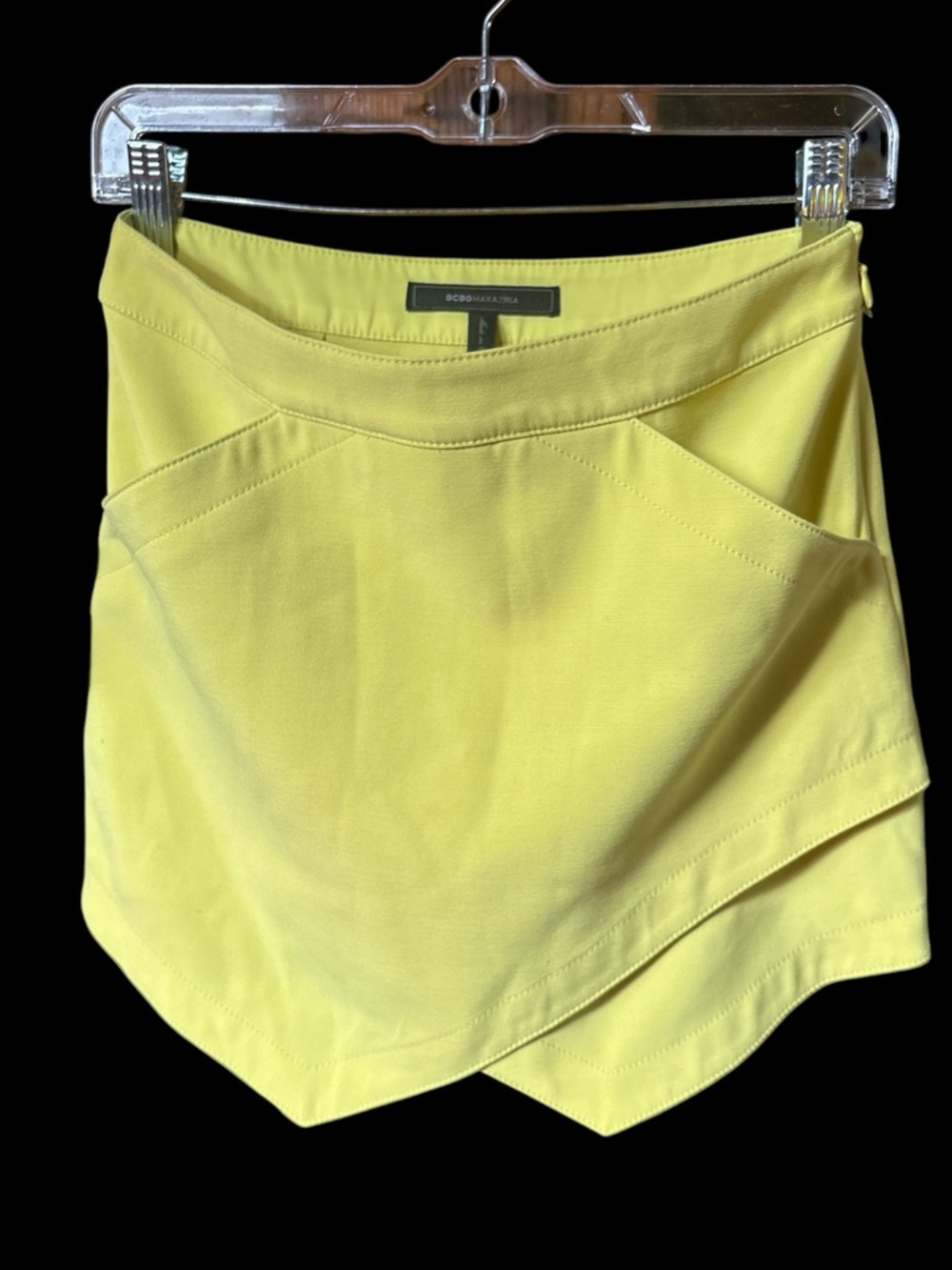 BCBGMaxAzria Sunshine Yellow Layered Asymmetrical mini Skirt with pockets XS